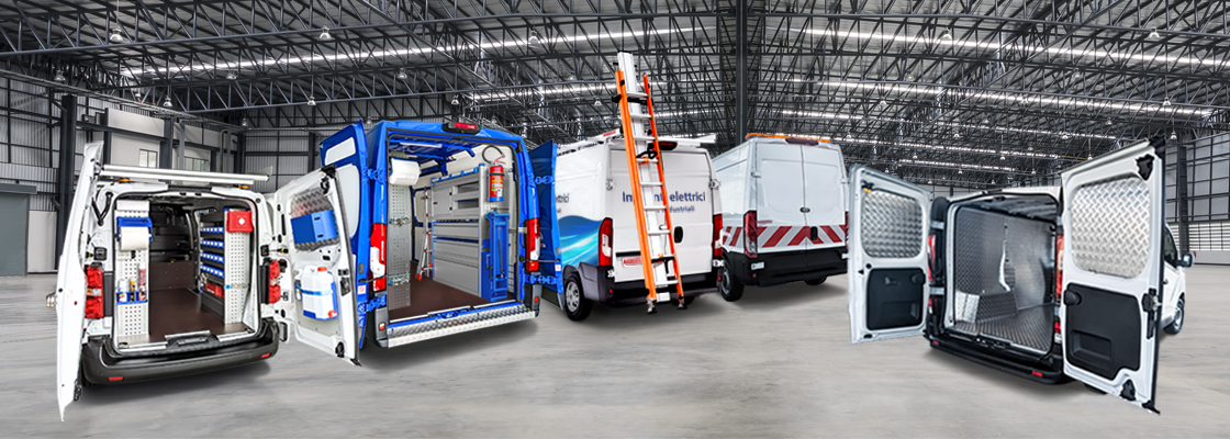 Veicoli allestiti con i nostri componenti per allestimento furgoni, personalizzati per ogni settore lavorativo